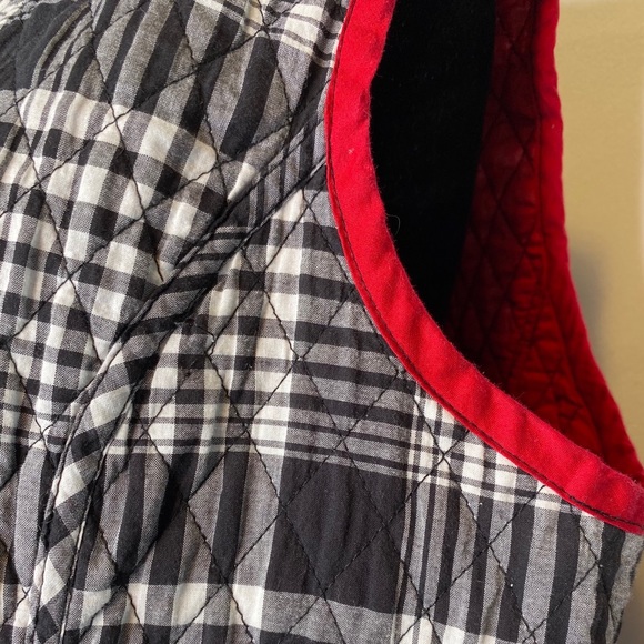Plaid black and white quilted vest REVERSIBLE red - Picture 2 of 12